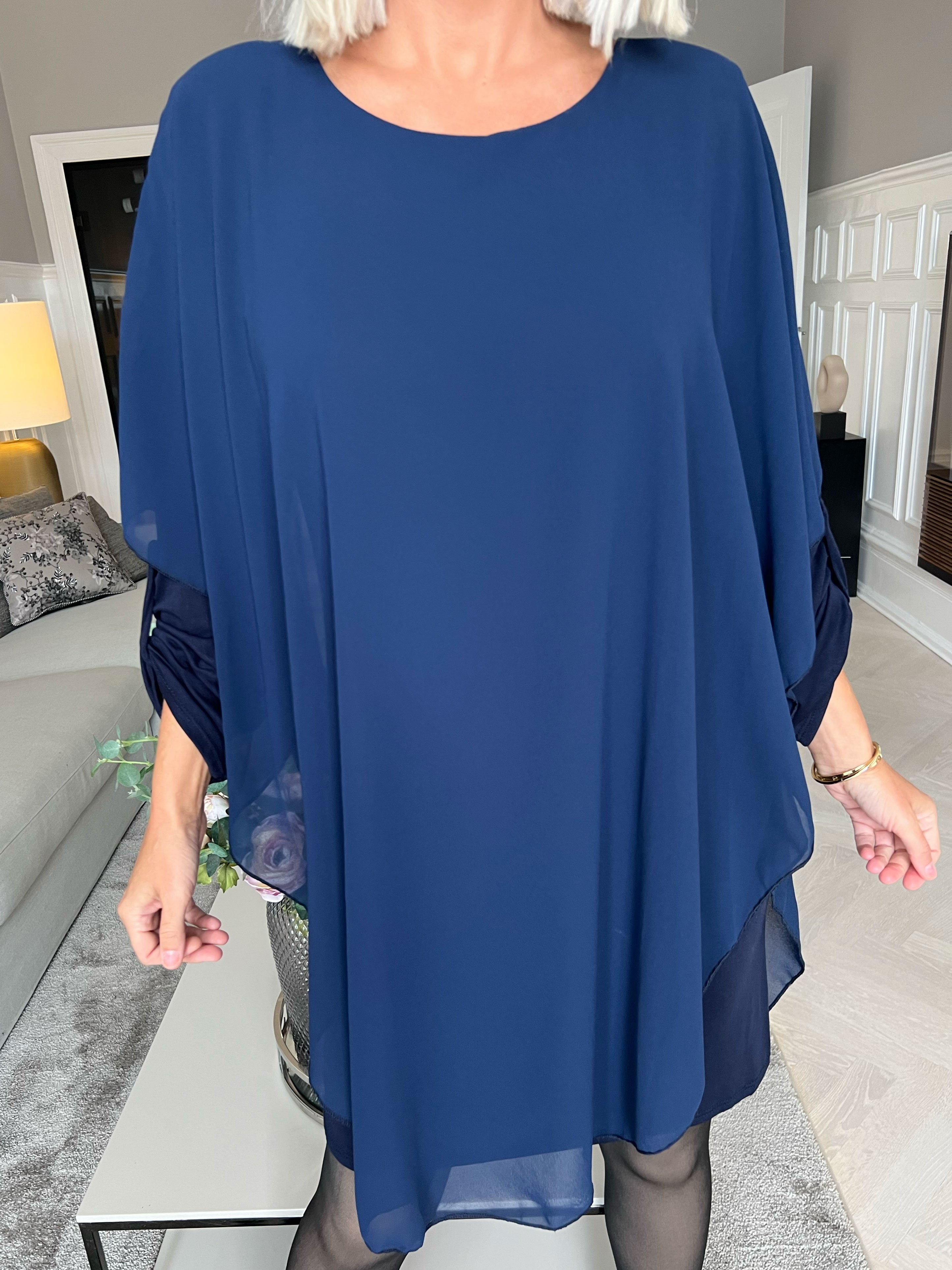 Kenya Long Sleeve - Plus size tunikakjole med chiffonlag
